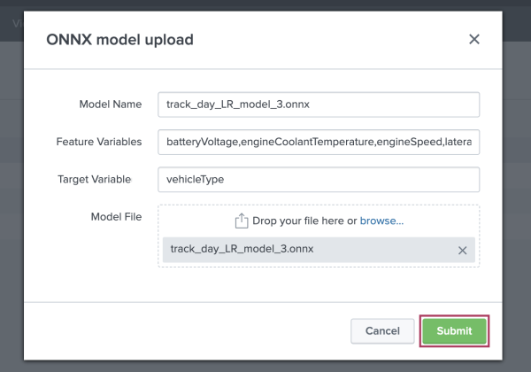 This image shows the four required fields for uploading a new ONNX model to the AI Toolkit .