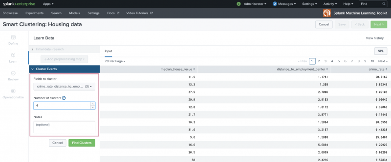 This image shows the Learn stage of the Smart Clustering Assistant. The available fields you can use to cluster are highlighted.