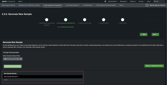 This image shows the resulting number of records generated following the completion of running Generate New Sample.