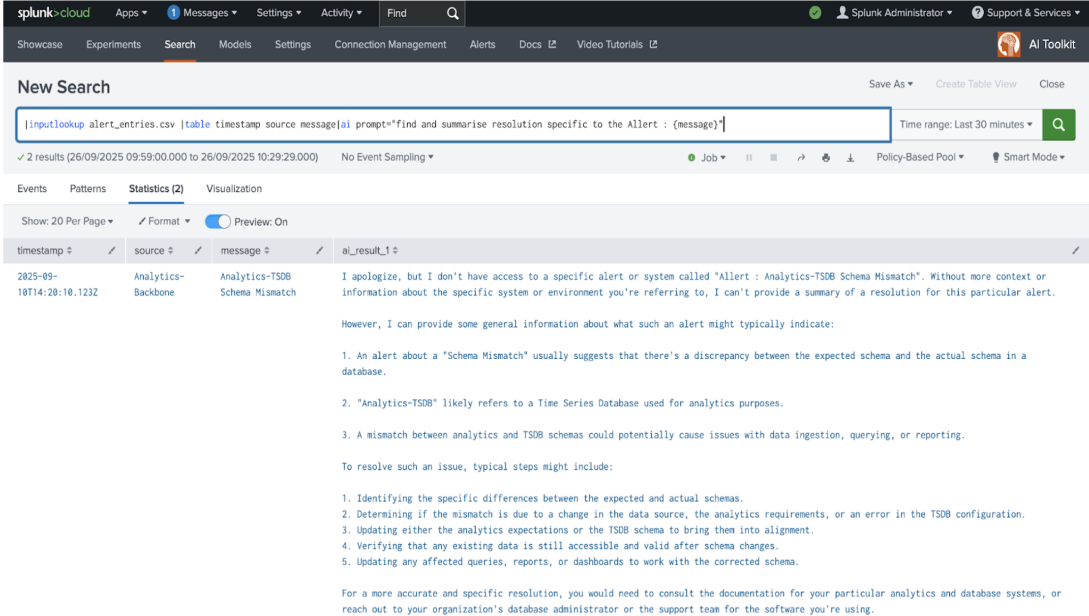 This image shows an example Splunk SPL search window. The kb_id command is not part of the search.