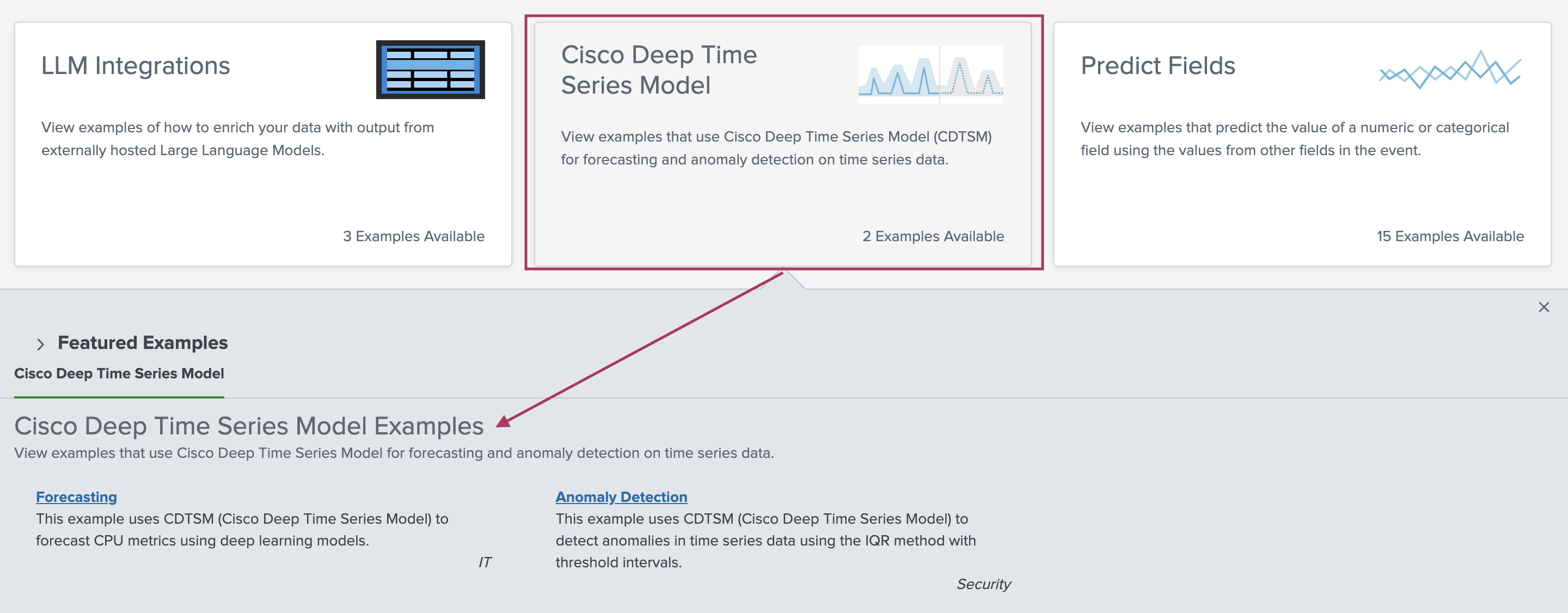 This image shows the AI Toolkit and the view from within the Showcase tab. A new tile labeled Cusco Deep Time Series Model is highlighted.