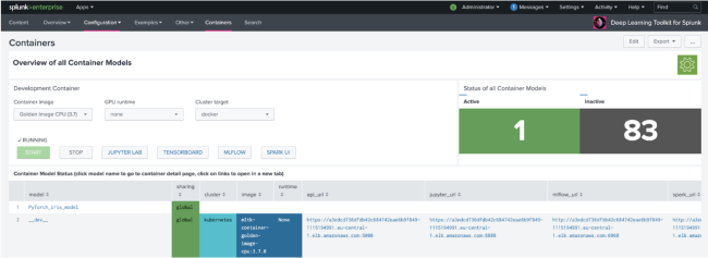 The image shows the Containers tab of the DSDL app.