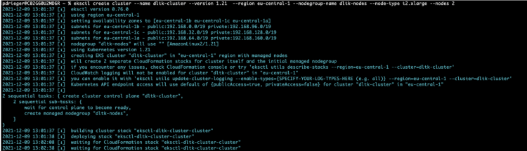 This image shows an example cluster in Amazon EKS.