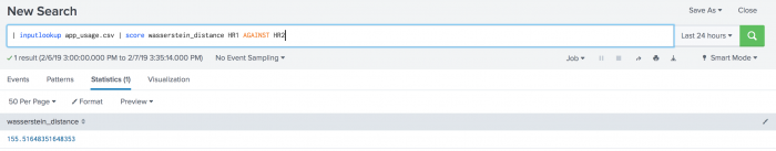 This screen capture of the Statistics tab of the toolkit shows one resulting value listed under the wassterstein distance column.
